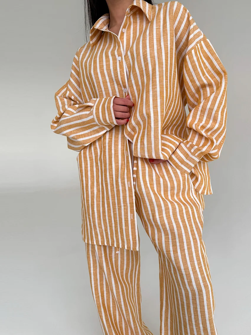 Marthaqiqi مخطط الإناث قمصان النوم دعوى طويلة الأكمام منامة بدوره إلى أسفل طوق ملابس خاصة السراويل الشتاء ملابس نوم نسائية غير رسمية مجموعة