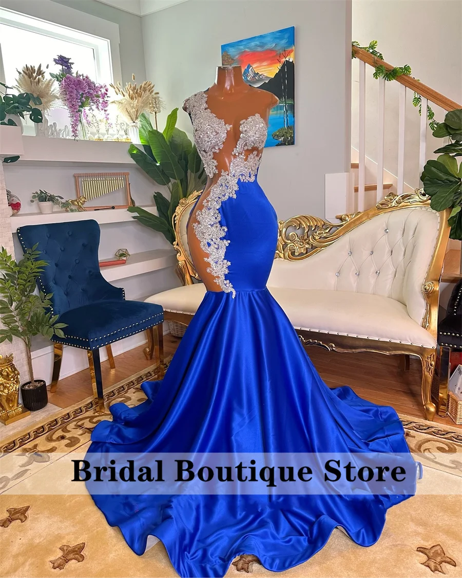 New Arrival Royal Blue Long Birthday Lace Party Dress 2025 Sexy Prom Dress Cut-out Wedding Party Gown Robe Customized