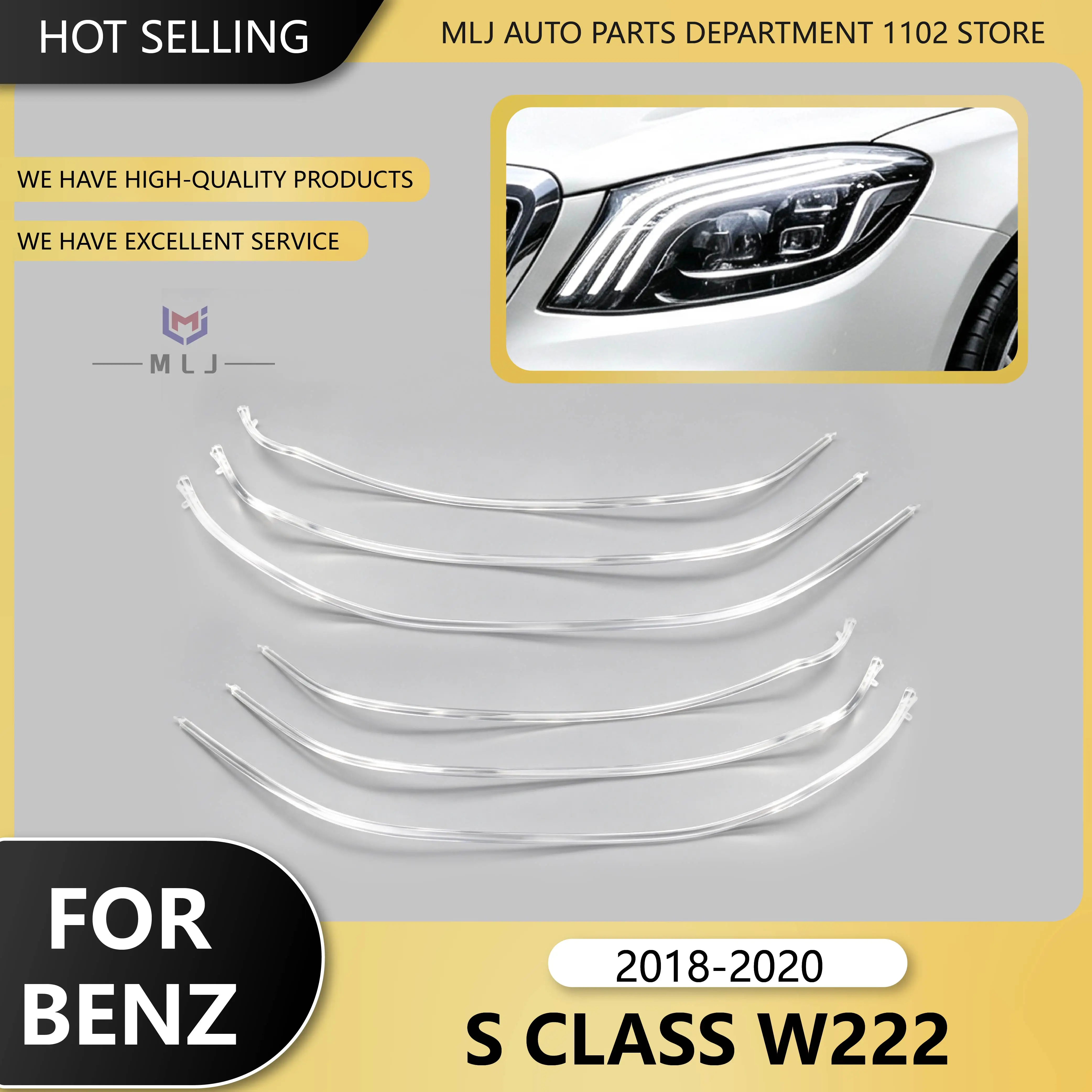 For Mercedes-Benz S CLASS W222 2018 2019 2020 Headlight Light Guide Tube LED Bring White Angel Eye Light Guide Strip DRL Bar