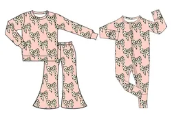 Hot sale sisters suit bow print casual fashion girls suit baby jumpsuit