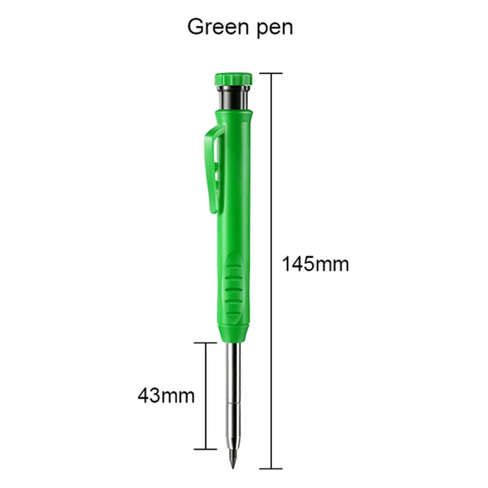 Carpenter Pencil Woodworking Pen Deep Hole Marker Pen With Refill Leads And Built-In Sharpener For Deep Hole Marker