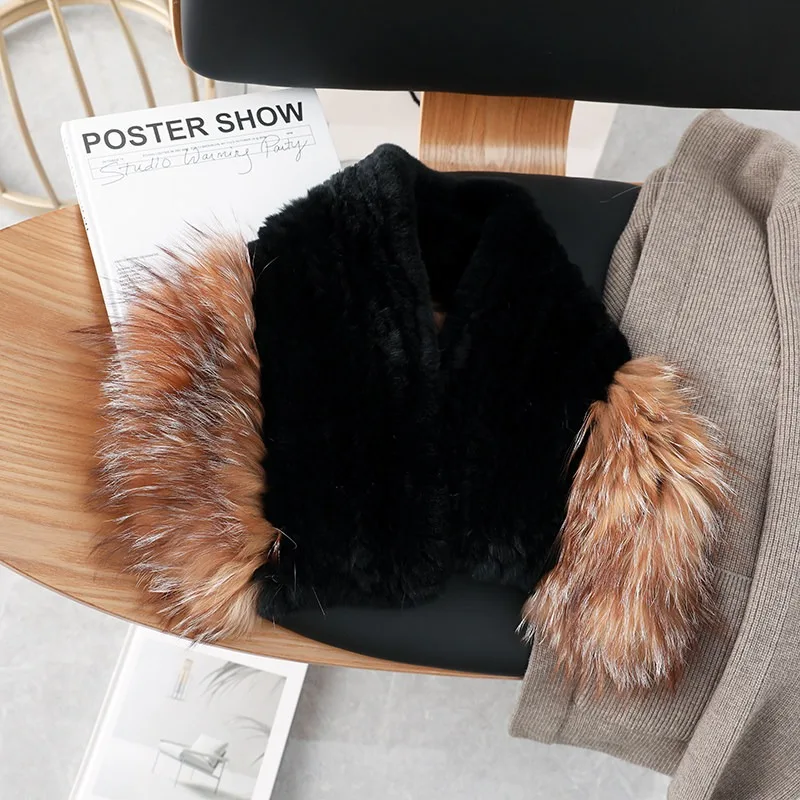 Korean version of the new Rex rabbit hair double-sided woven large scarf with fox hair real hair shawl warm scarf neck fur vest