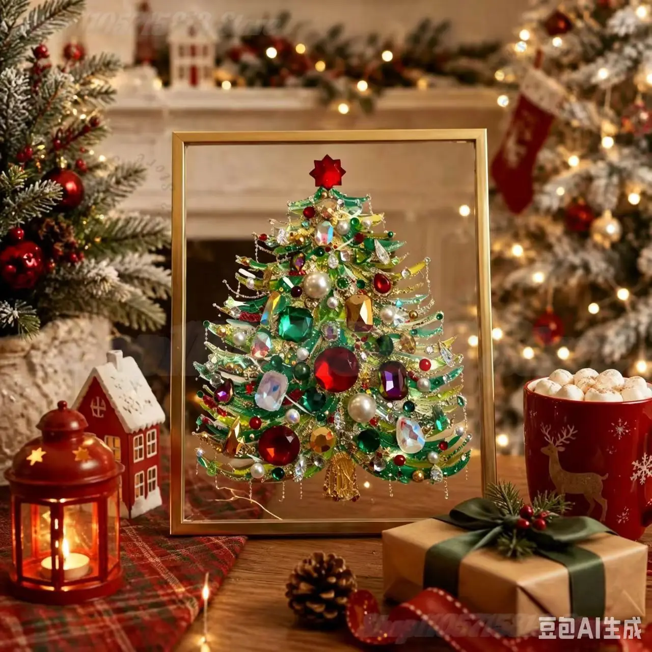 Afbeelding 5: DIY Sieraden Kerstboom Kunstset Edelsteen Parel Schilderij Knutselset Met Lijst Kerst Huisdecoratie Kerstcadeau Voor Handgemaakte Kit