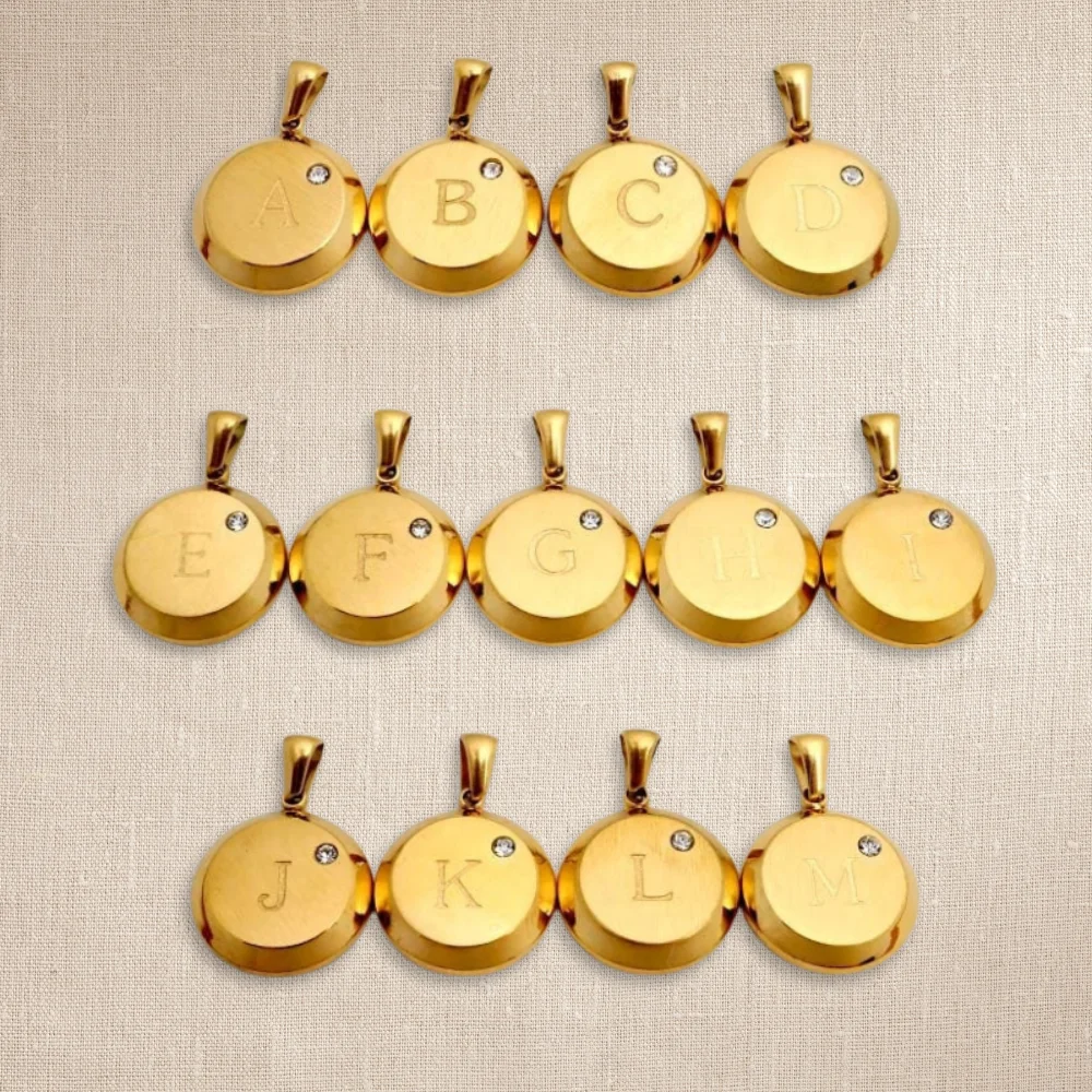 Tarnish Free Bulk 26 pcs/lot A-Z Initial Letter Charms Stainless Steel 18K Gold Plated Alphabet Pendant for DIY Jewelry Making
