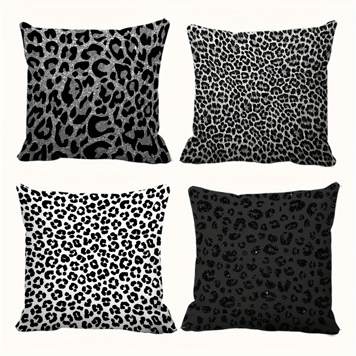 Chic 4 Piece Leopard Print Throw Pillow Covers Set Trendy Animal Print Cushion Home Decor Polyester Slipcase for Living Room Bed