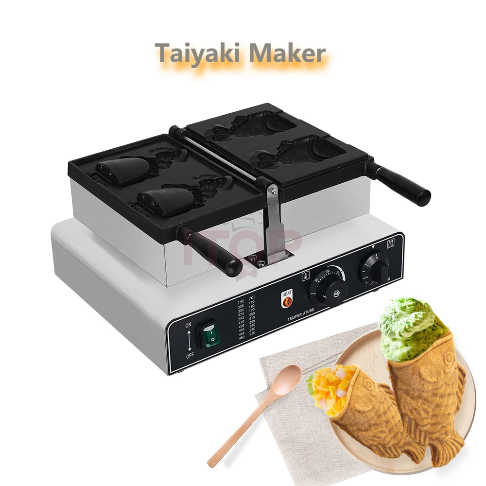 

ITOP Taiyaki Waffle Maker 2 Fishes Commercial Ice Cream Taiyaki Pan Making Machine Waffle Cone Baking 2000W Muffin Pancake Snack