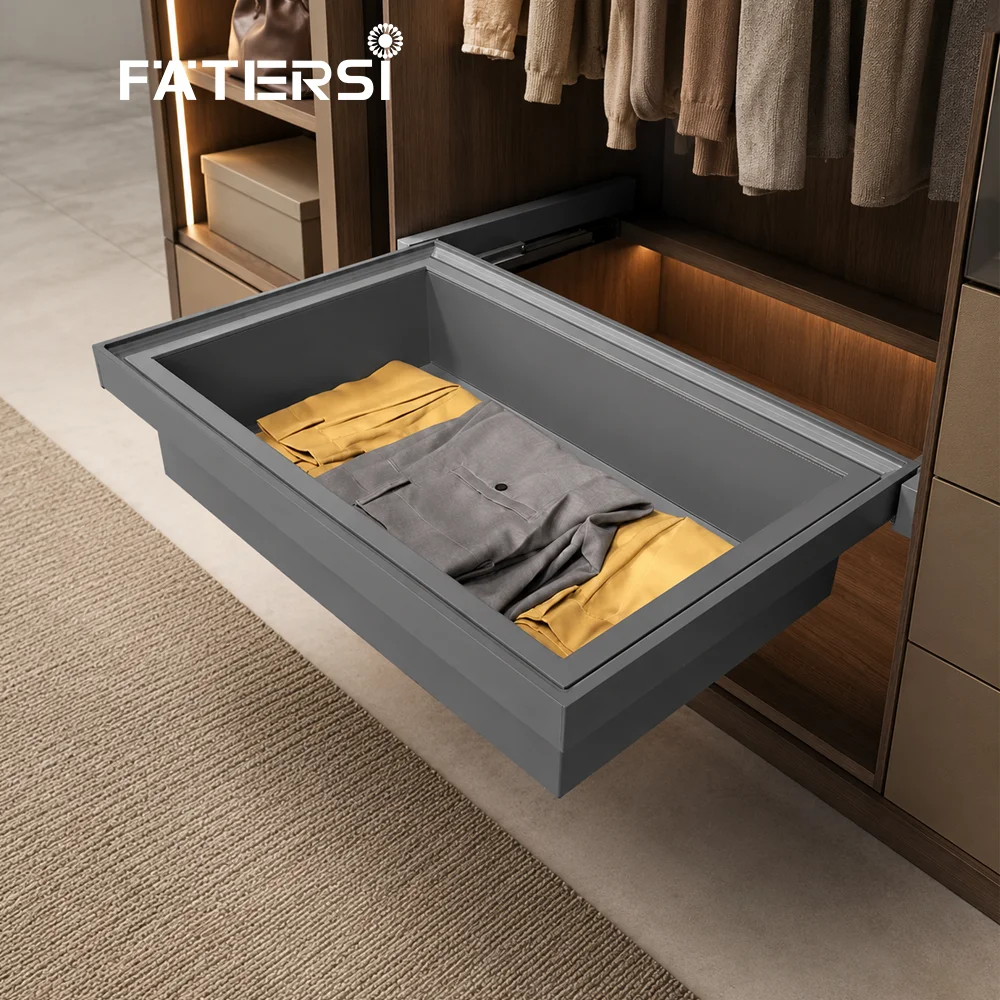 2026 New Wall Mounted Drawer Slides Soft Close Pull Out Wardrobe Jewelry Storage Basket Drawers for Wardrobe Furniture Hardware