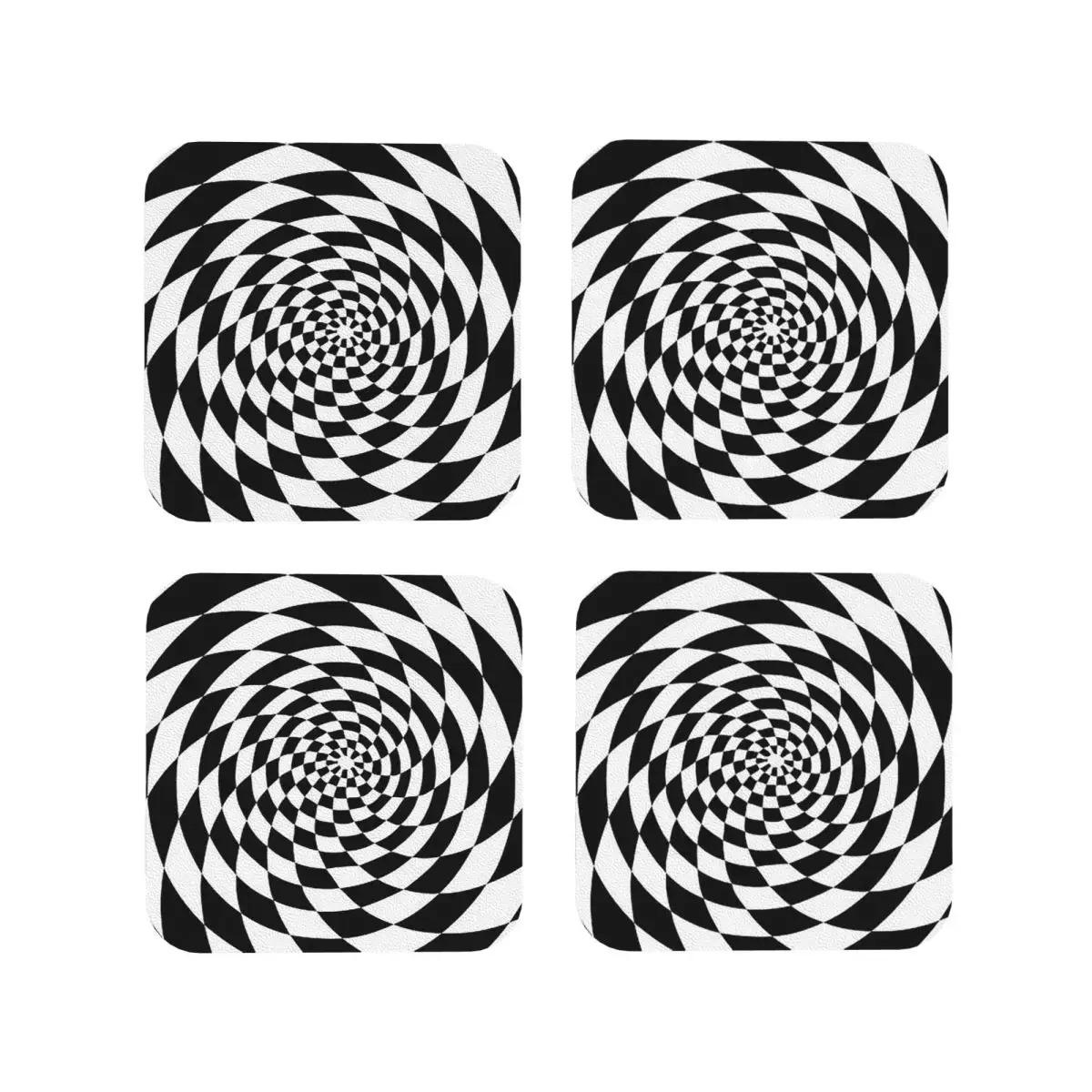 Optical Illusion Op Art Black And Whi Coasters Kitchen Placemats Insulation Cup Coffee Mats For Home Tableware Pads Set of 4