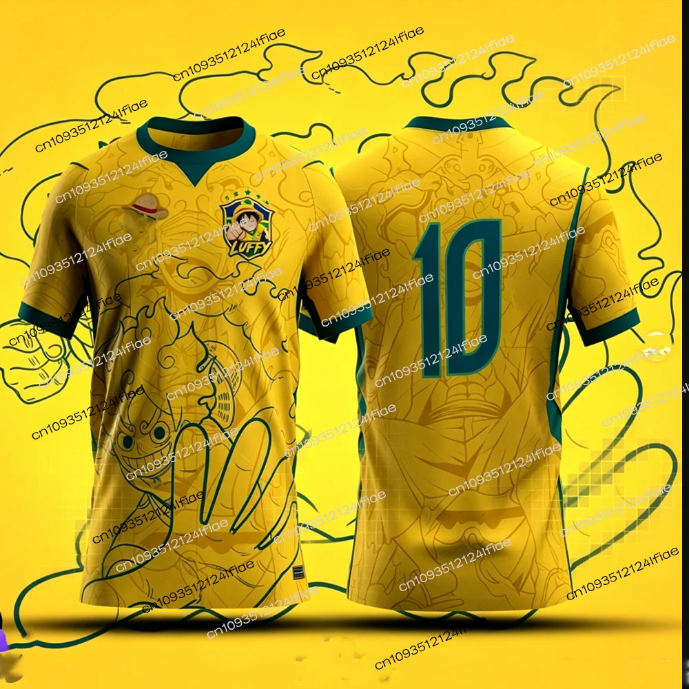 

2026 New Brazilian Style Luffy Special Edition Soccer Jersey T-shirt Men's Soccer Sports T-shirt Casual Wear, Boys Anime T-shirt