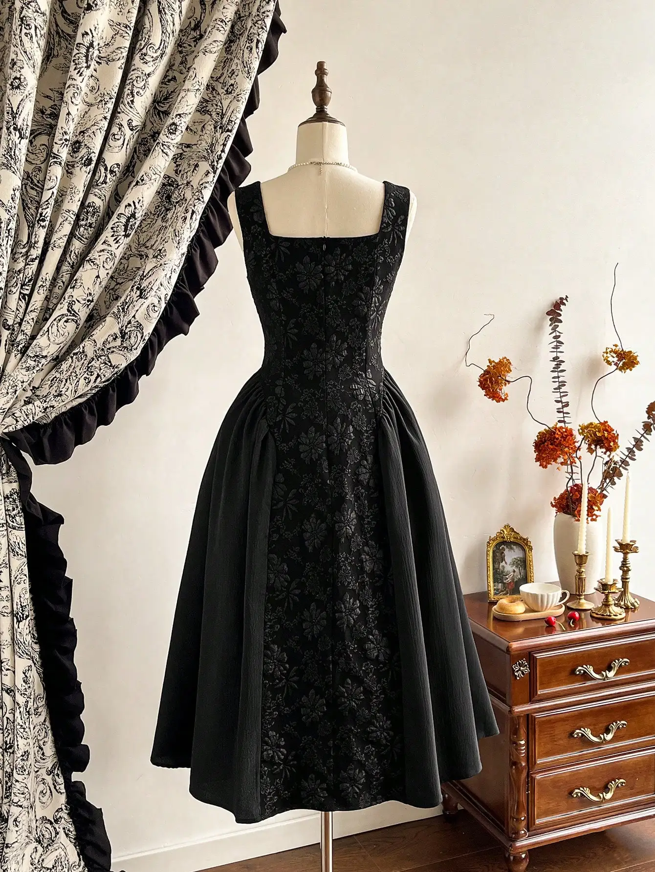 فستان على الطراز الفرنسي الأنيق بتصميم الخريف، وتنورة سترة منقوشة، وتنورة متوسطة الطول للنساء