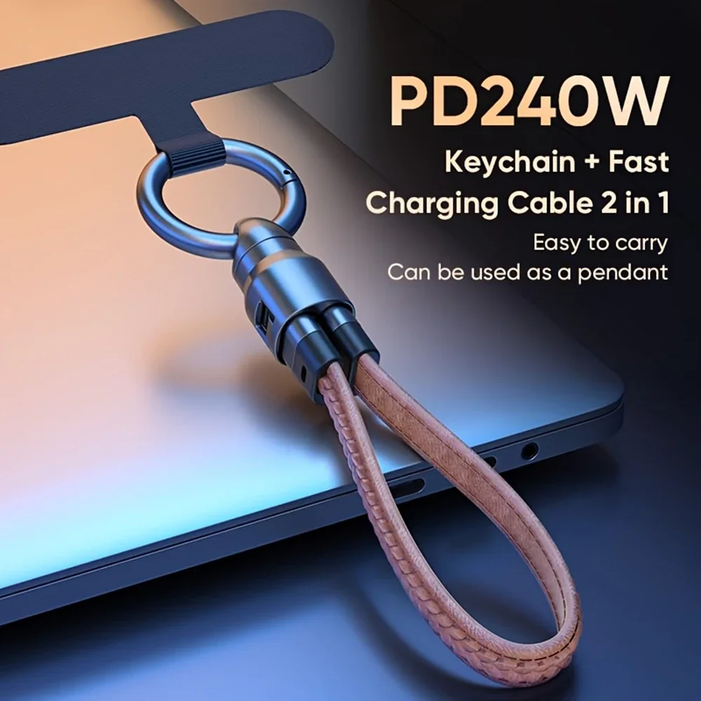HANNUO Portable Keychain USB C Charger Cable Short 240W 5A Fast Charging Cord Type C Short Charging Cable for Phone MacBook