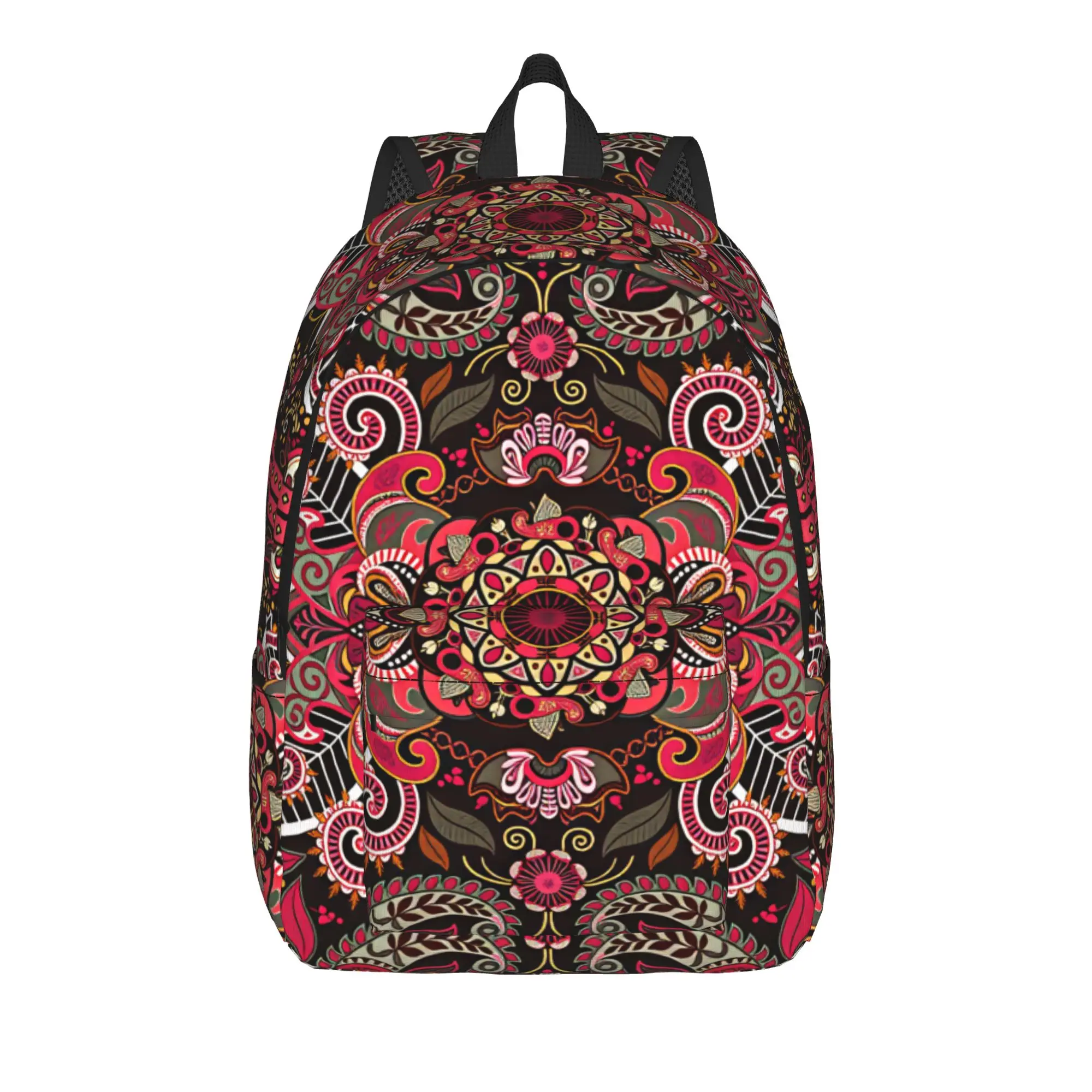 Red Black Bohemian Floral Mandala Backpack  Pretty Backpacks Teen Sport Breathable High School Bags Colorful Rucksack