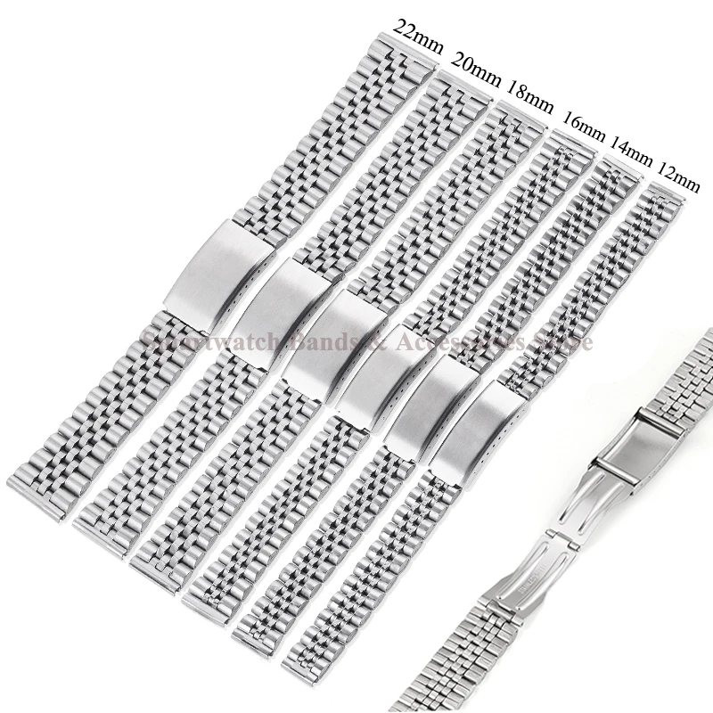 12mm 14mm 16mm 18mm 20mm 22mm Stainless Steel Watch Band Universal Wrist Band Metal Folding Buckle Bracelet Watch Accessories