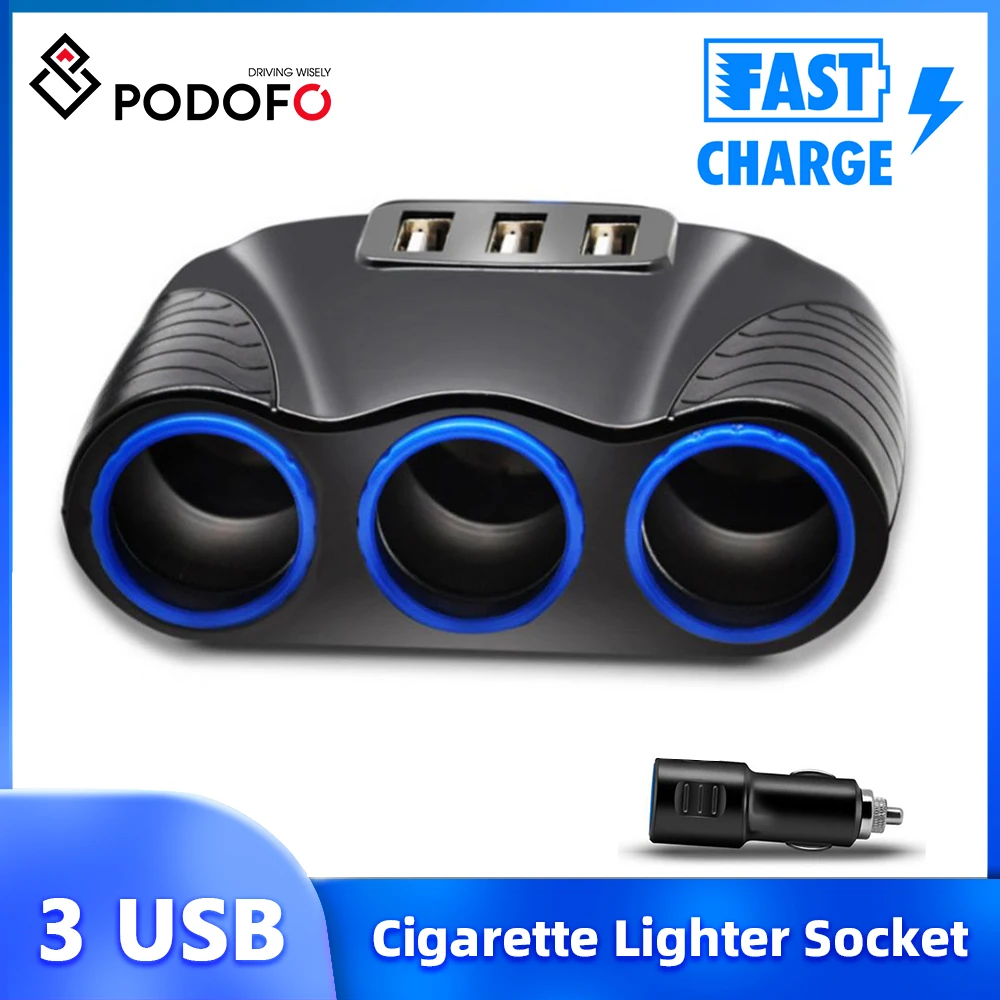 Podofo Cigarette Lighter Socket 3 USB Charger Splitter 12V-24V Output Power Adapter 120W 3.1A Car Charger for Phone Car Cleaner