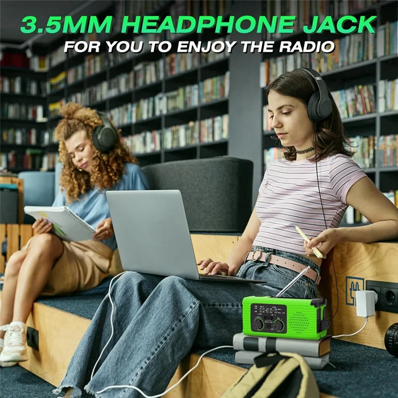 ABKN-Emergency Weather Radio AM/FM NOAA Solar Hand Crank 4000Mah Battery Multifunction For Camping With Headphone Jack