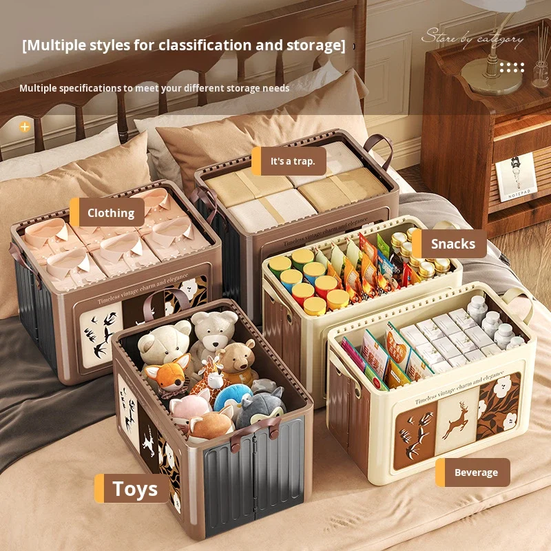 Foldable plastic sustainable waterproof multi-functional storage box clothing food snack storage bedroom wardrobe storage box