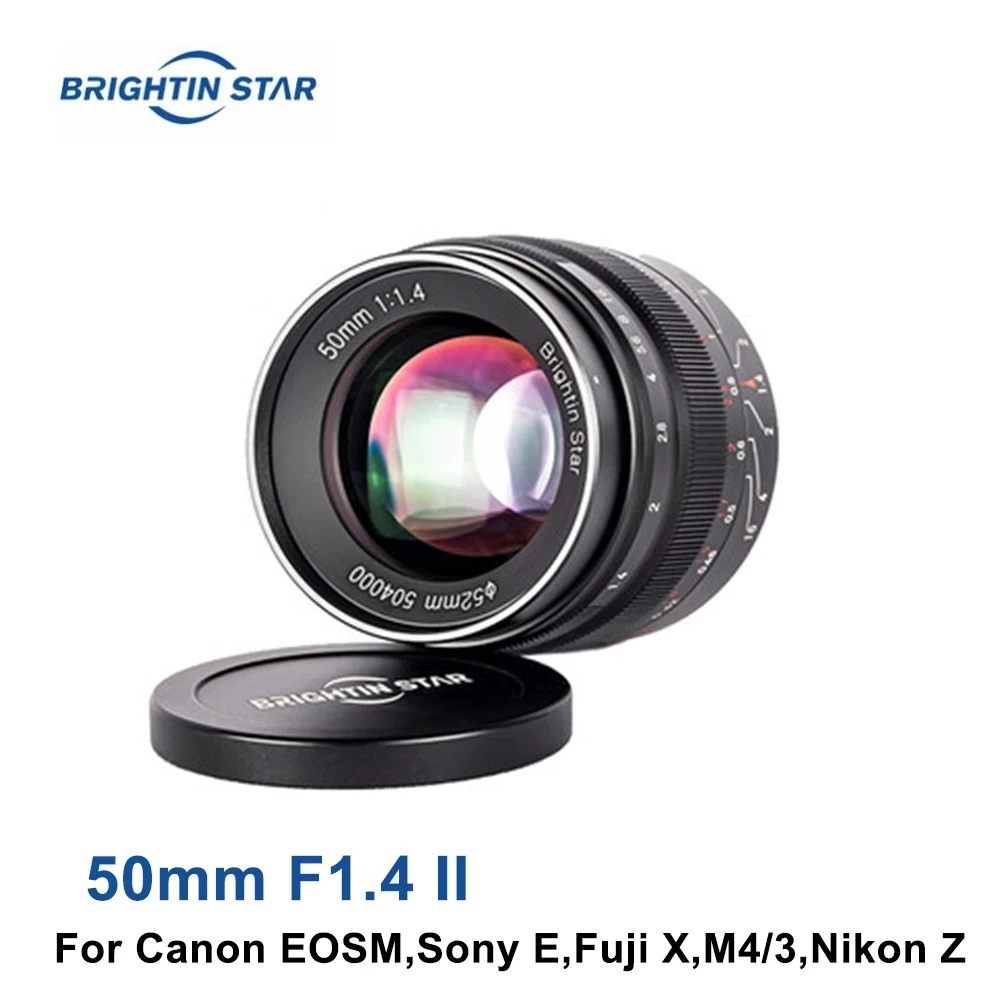 

Brightin Star 50mm F1.4 II Fixed Focus Camera Lens Large Aperture MF APS-C Lens for Canon EF-M E Fuji X M4/3 Nikon Z