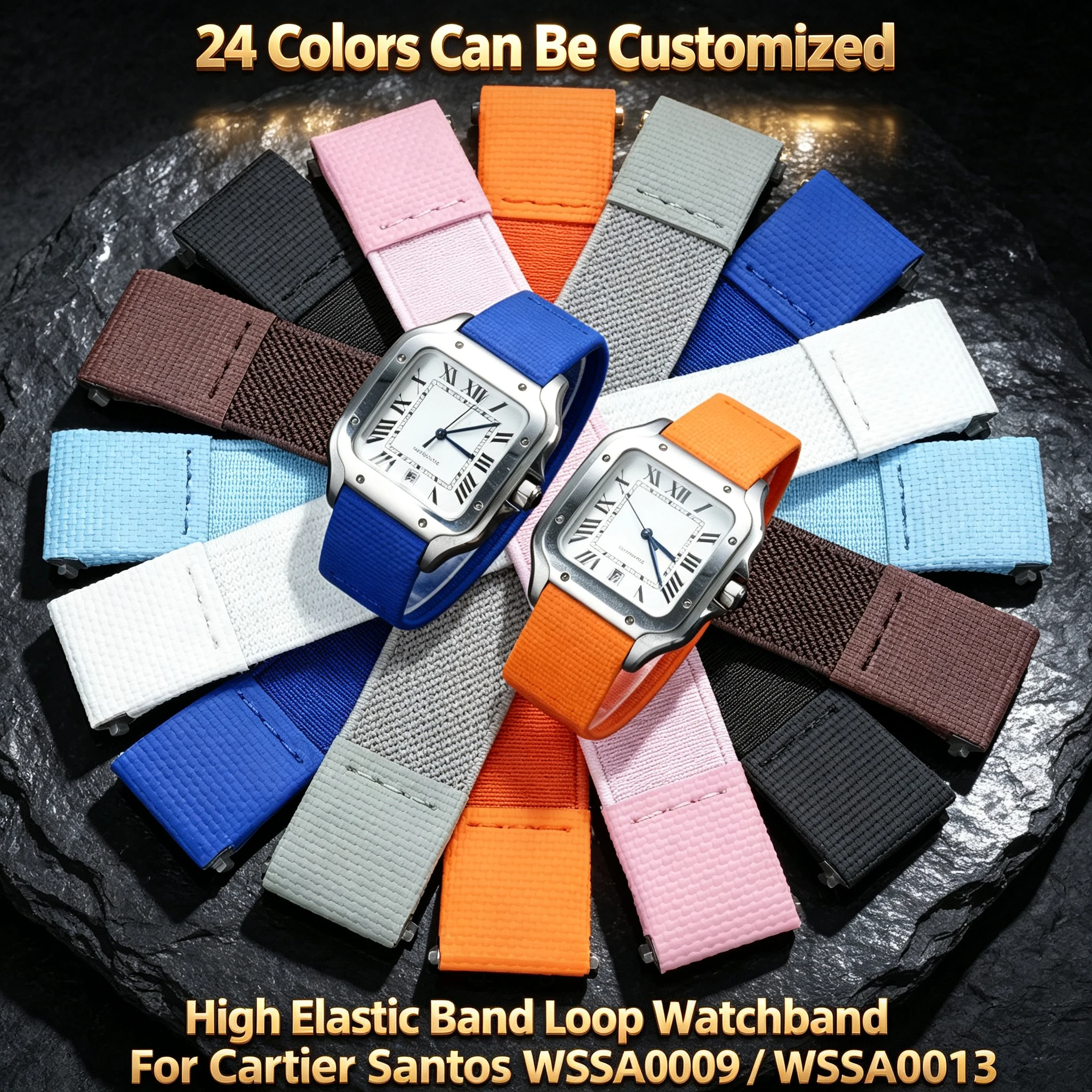 19mm 21mm High Elastic Elastic Band Loop Watchband For Cartier Santos WSSA0009 WSSA0013, Quick Release Customized Wrist Strap