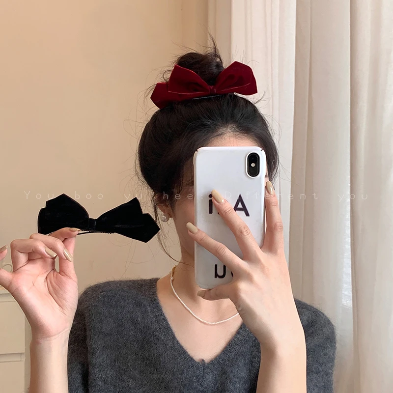 Burgundy Bow Hair Clip for Women - High-End Top Clip for Bun Hairstyles.