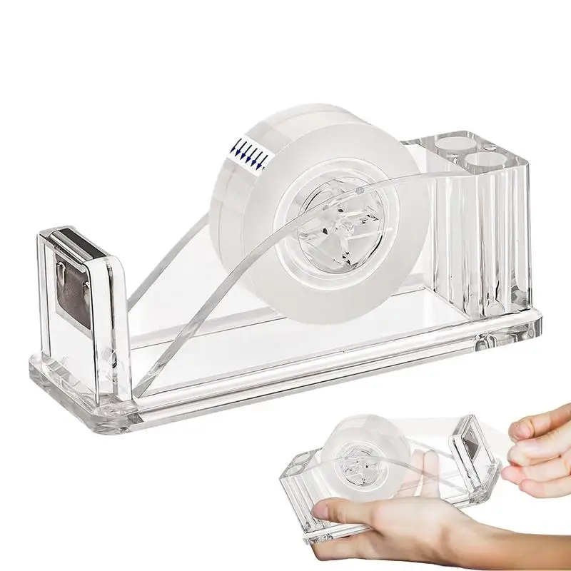 

Acrylic Tape Dispenser Clear Tape Dispenser Desktop Acrylic Cutter Pen Holder Included Standard Tape Rolls Modern Cutter For