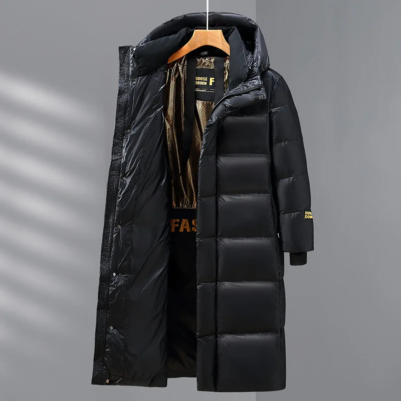 2023 New Winter Black White Goose Down Jacket Hooded Long Warm Coats Men High Quality Gold Overcoat Thermal Parkas Thicken Warm