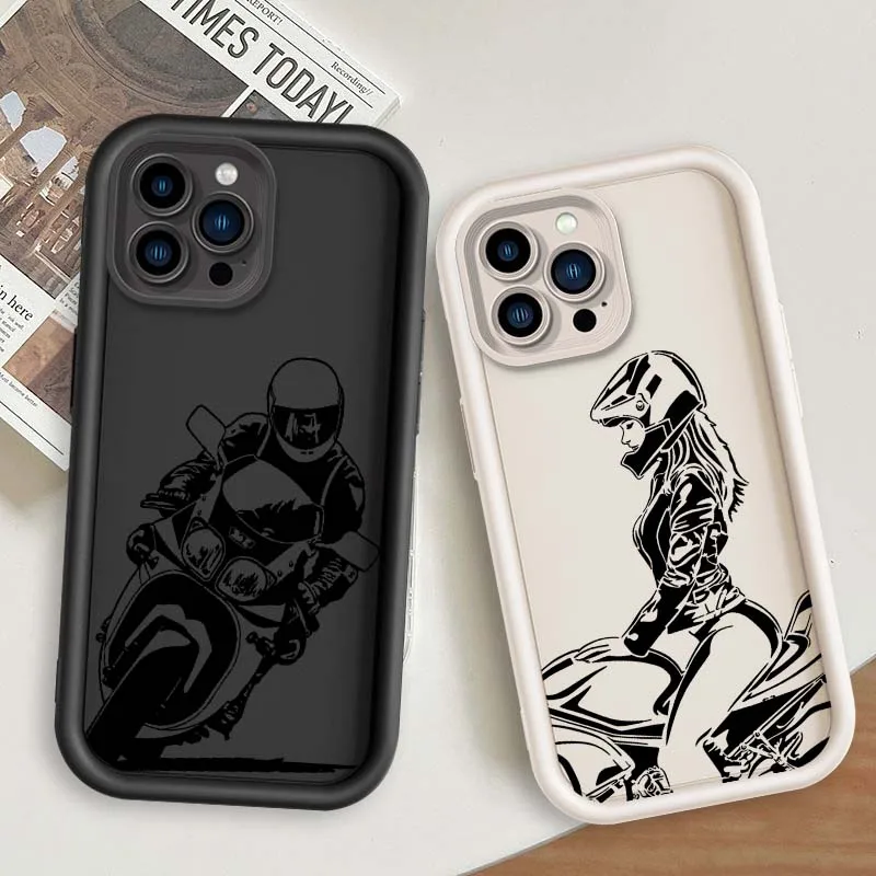 

Cool motorcycle rider For Apple iPhone 16 15 14 13 12 11 Pro Max Plus Eye Ladder Soft TPU Silicone Cover Phone Case