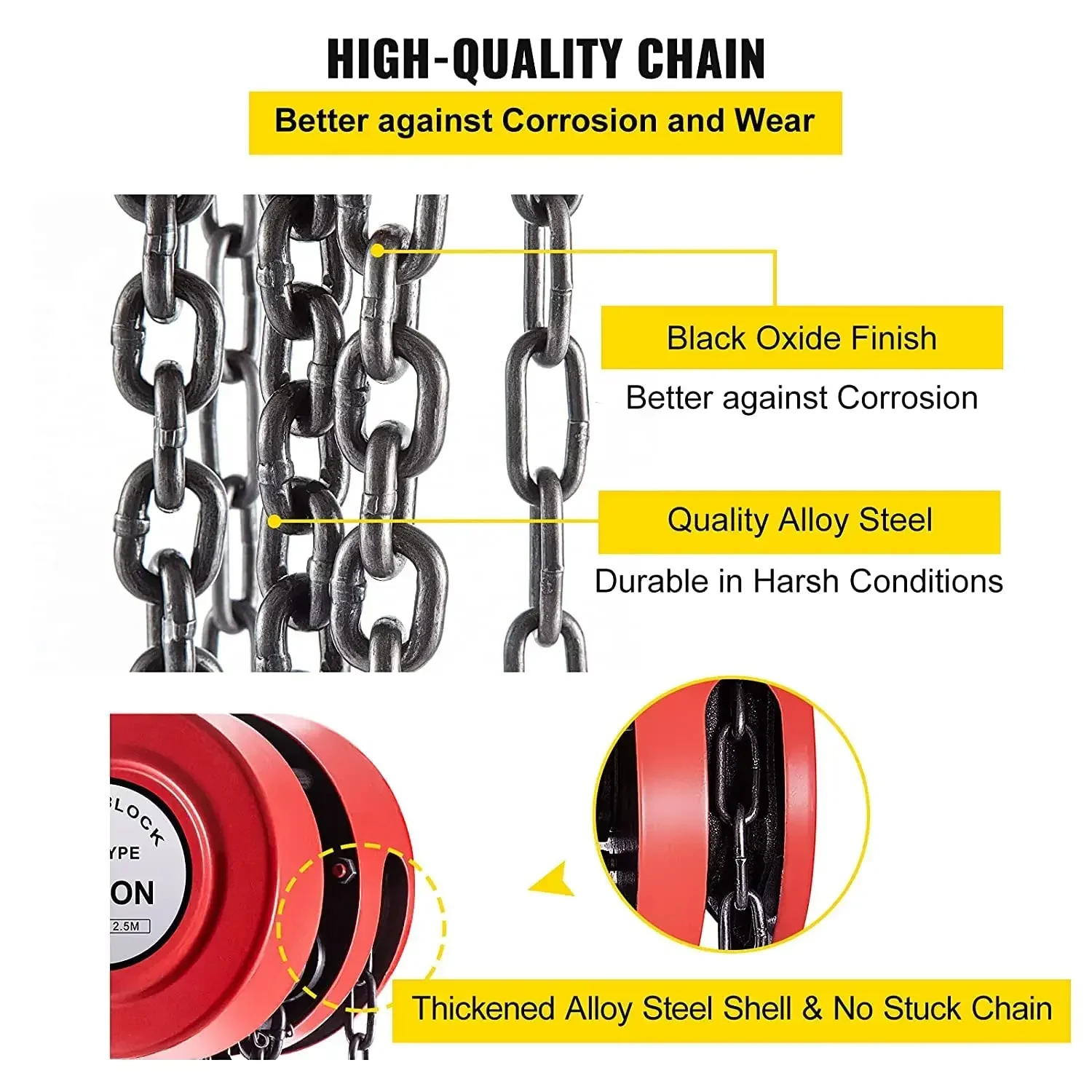 Hand Chain Hoist, 4400 lbs /2 Ton Capacity Chain Block, 8ft/2.5m Lift Manual Hand Chain Block