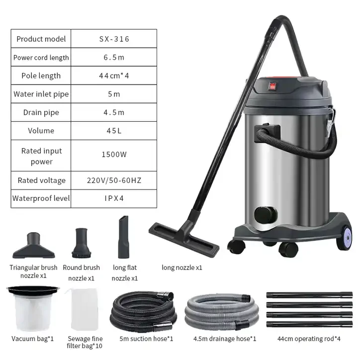 Stainless Steel Fish Pond Wet Or Dry Water Filtration Portable Vaccuum Cleaner Vacuum Cleaner With Water Filter 1500w