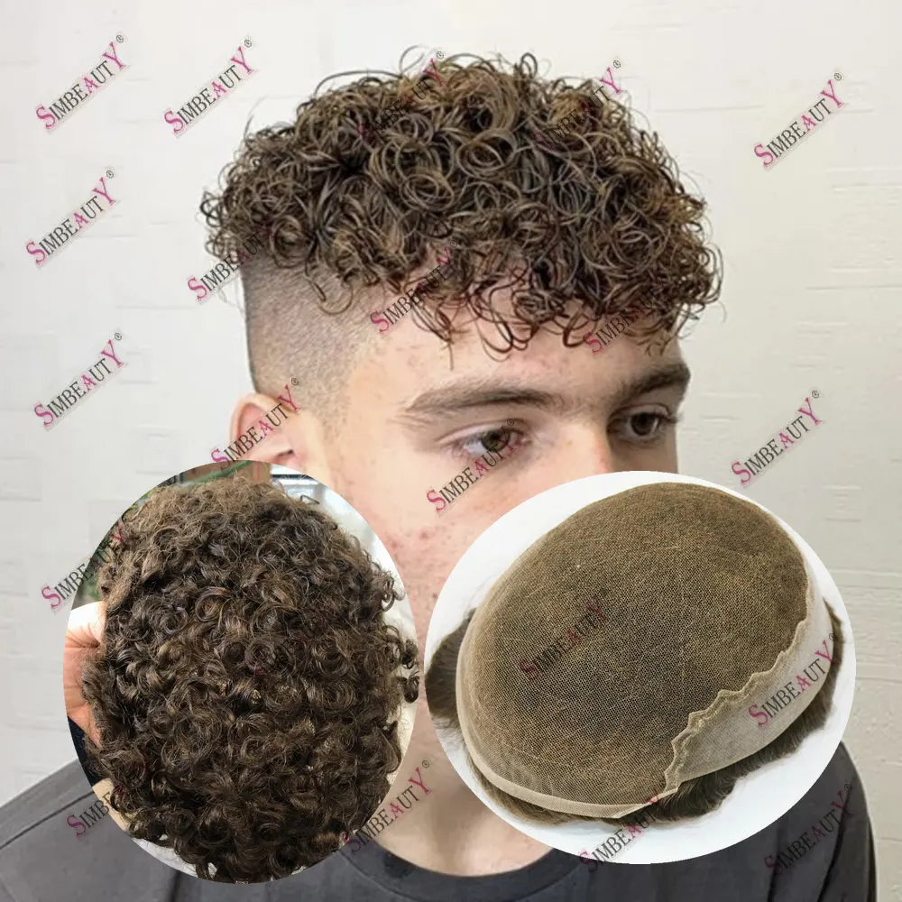 

Toupee Men Afro Curly 15mm Breathable Q6 Swiss Lace Capillary Prothesis Natural Human Hair Replacement System Wave Wig Man