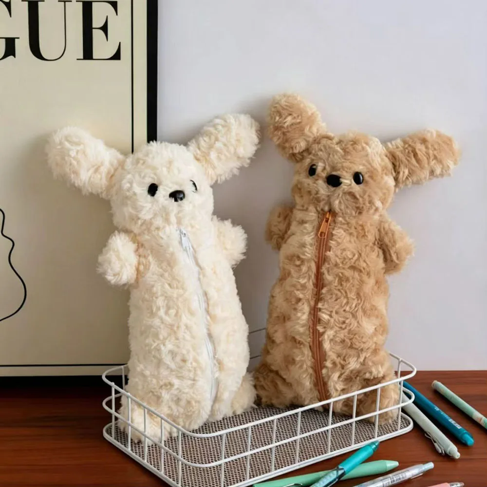 Teddy large capacity pencil case, cute 3D doll, student stationery storage bag,  desktop decoration