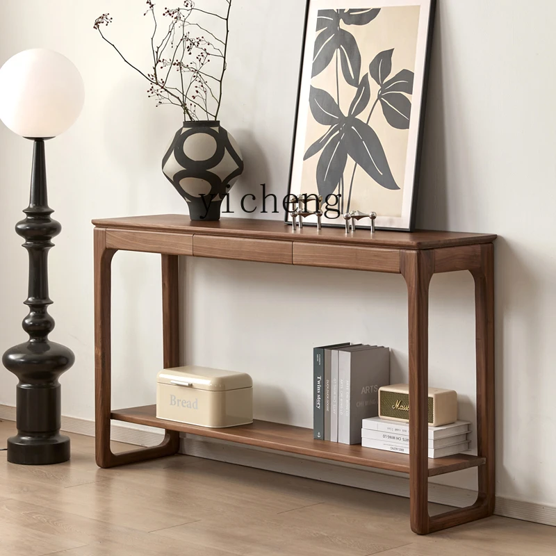 

LSL Black Walnut Entryway Table Simple Solid Wood Small Apartment Ultra-Narrow Desk Altar Table Buddha Altar