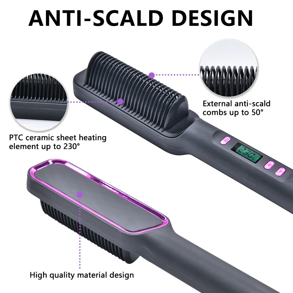 Peine eléctrico caliente, alisador de pelo liso, cepillo alisador de iones negativos, herramienta de estilismo multifuncional antiescaldado