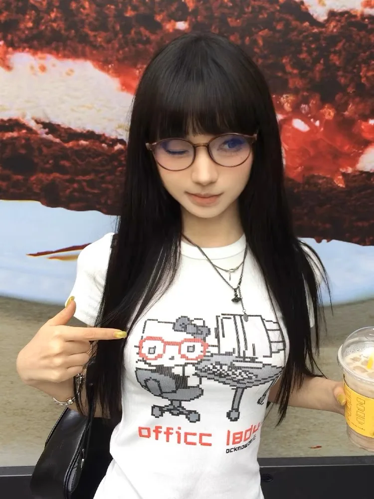 

Утягивающая футболка ort Sve round Ne, удобный повседневный топ из чистого хлопка с мультяшным принтом для молодых женщин, летняя мода