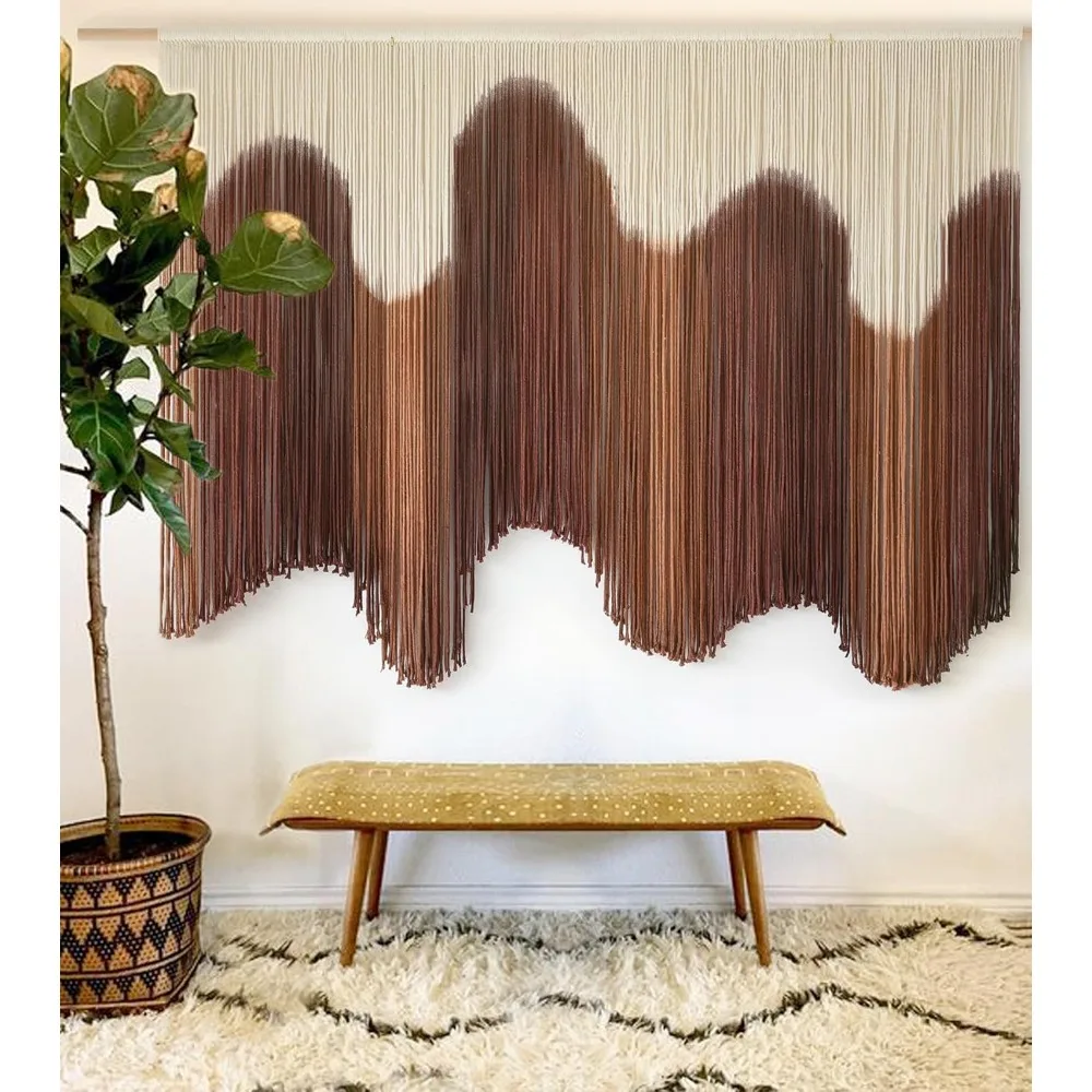 

Wall Hanging Brown Dip-Dyed Large Handmade Macrame Cord Fiber Art Boho Wall Decor, Tapestry