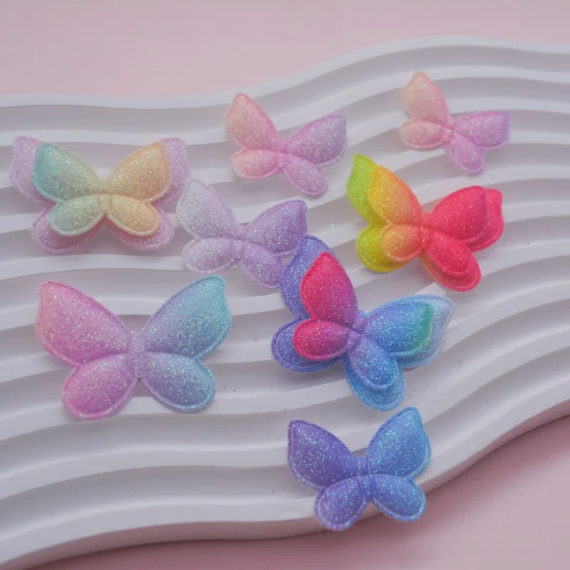 40 Stück glänzende Schmetterlings-Applikationen in zwei Größen, gepolstert, für Kinderhüte, zum Selbermachen von Haarbanden, Haarspangen, als Accessoires und zum Aufnähen. – Detail 2