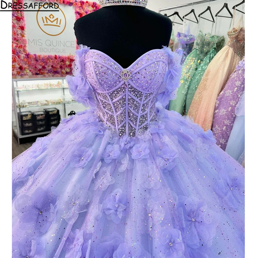 Lilac Off The Shouler Ball Gown Quinceanera Dresses For 15 Girls Beaded Appliques Graduation Celebrity Party Gowns