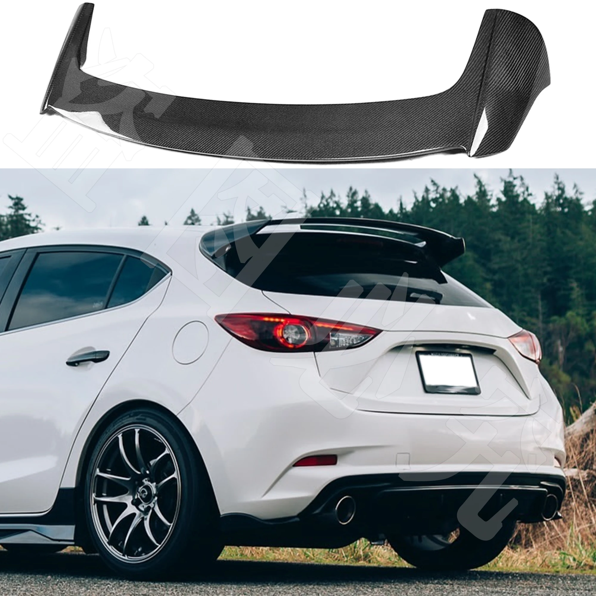 

For 2014 - 2017 Mazda 3 Axela Sport Hatchback 4Door Car Rear Spoiler Roof Window Wing Carbon Fiber Wing
