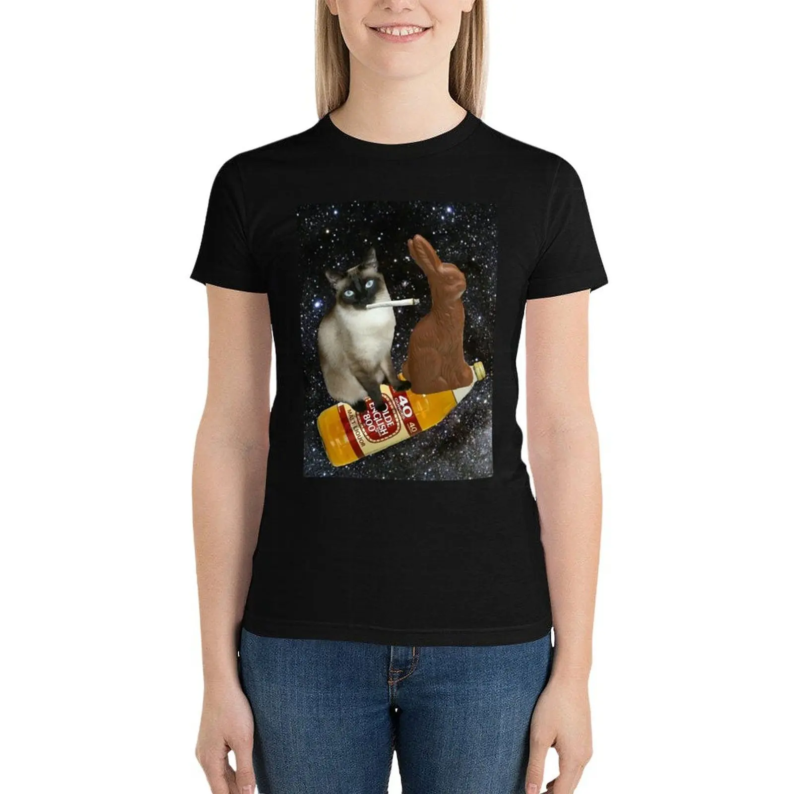 shotgun easter cat T-Shirt graphics oversized Womens graphic t shirts