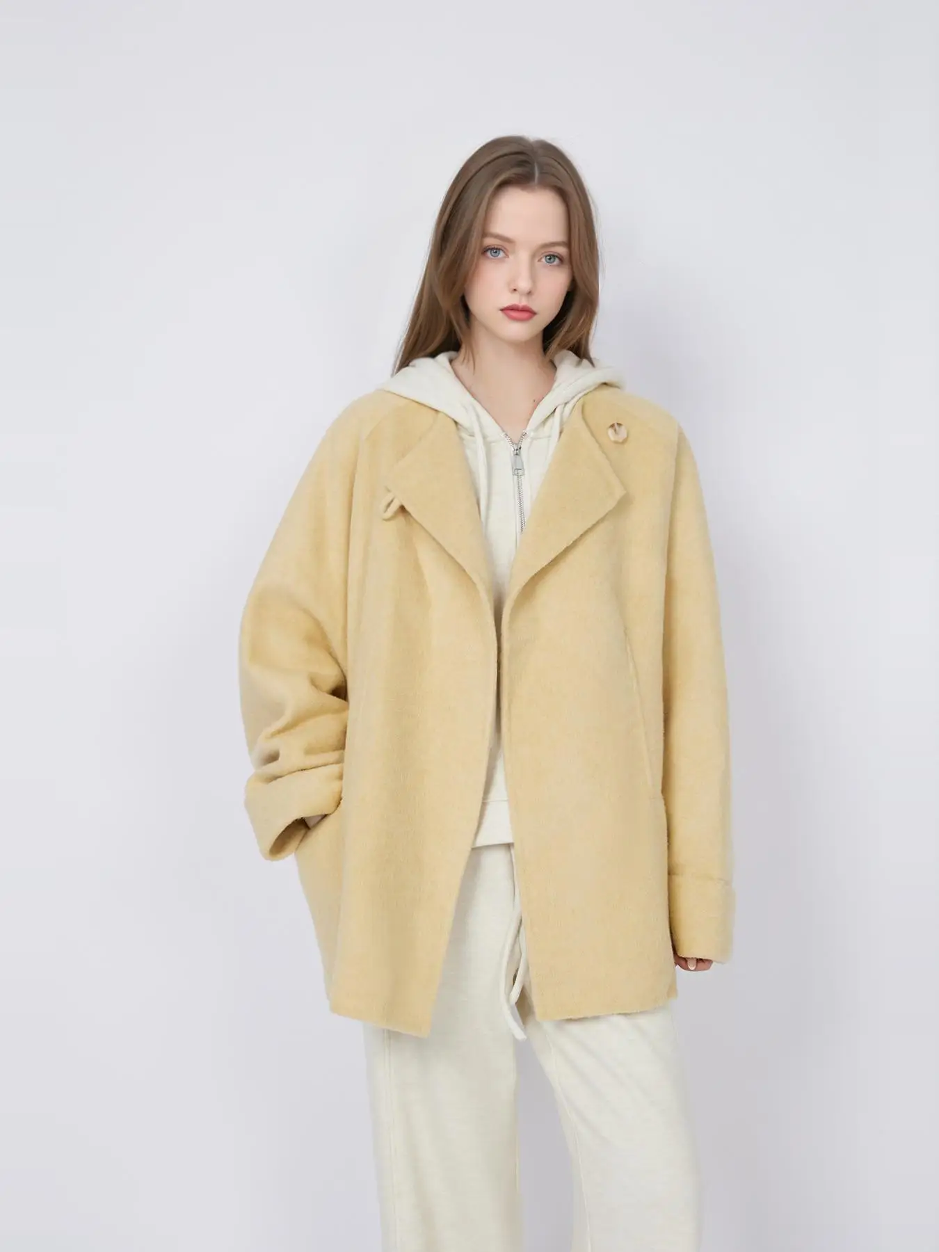 

NEBU ort двустороннее шерстяное пальто свободного покроя, шерстяная верхняя одежда премиум-класса, универсальное женское пальто Sli Winter Faion