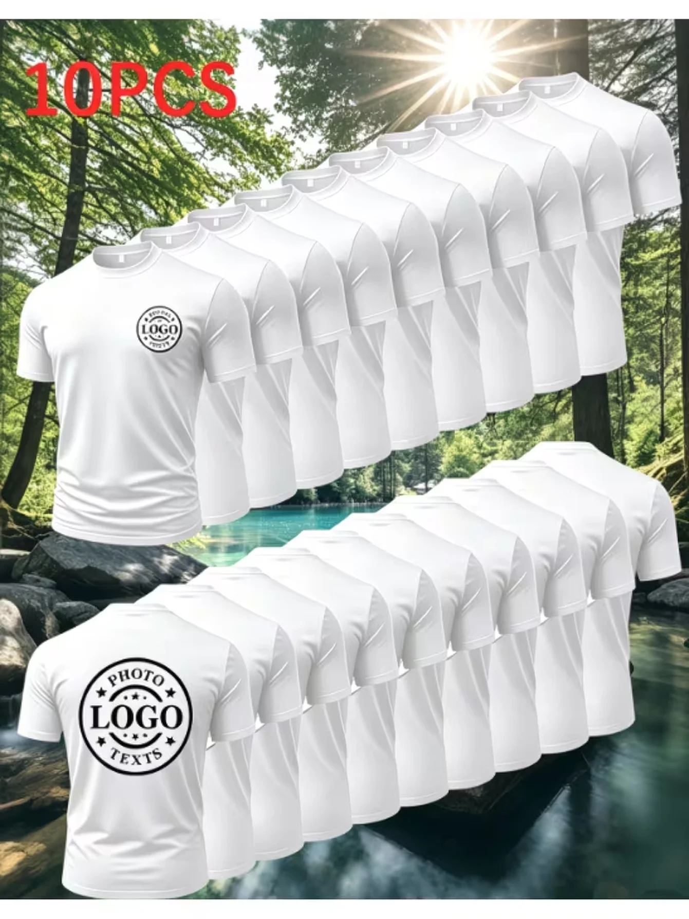 10 short sleeved T-shirts with customizable chest/back patterns, made of micro elastic fabric that is comfortable and breathable