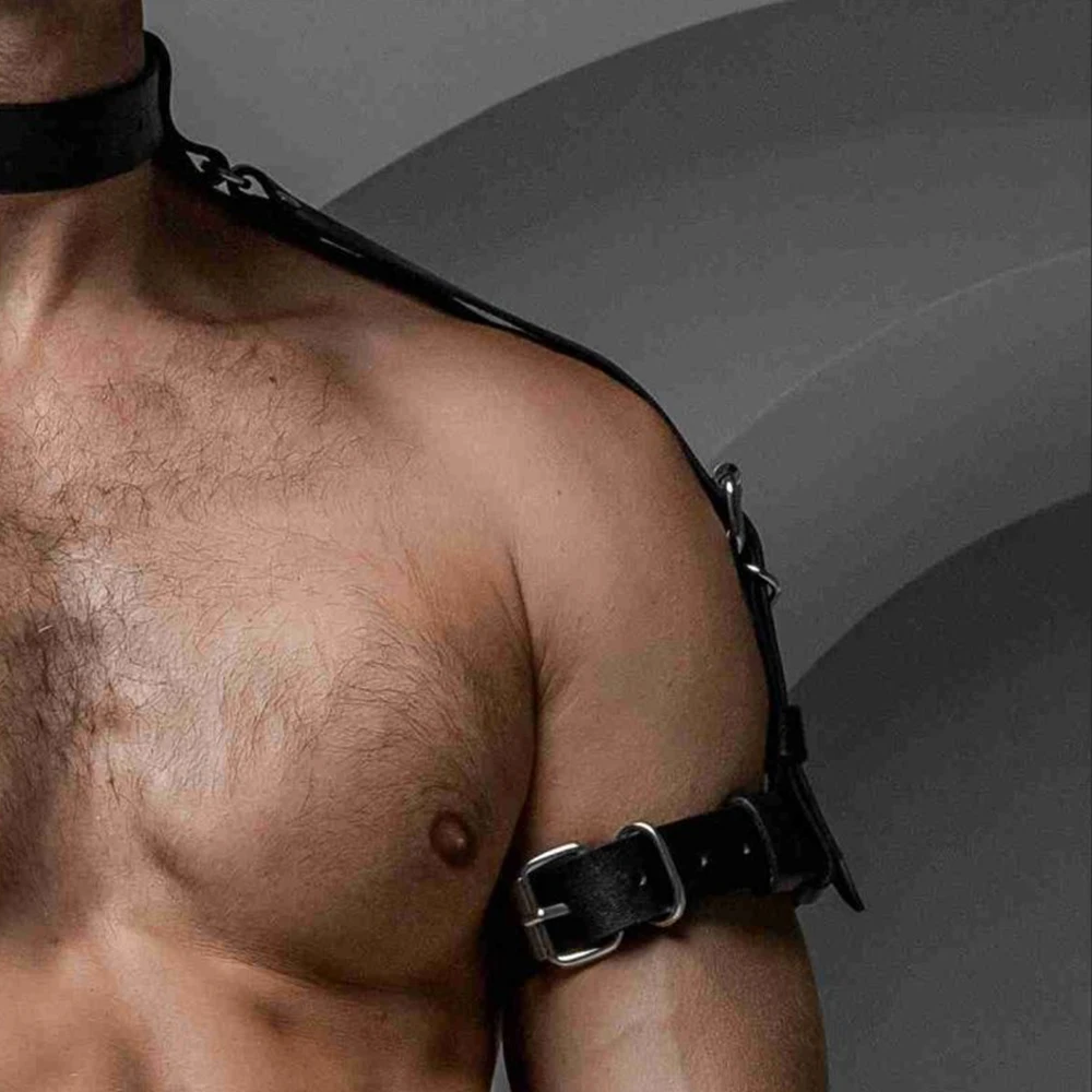 Sexy Men\'s Body Harness Leather Gay Chest Harness Bondage Black Cage Lingerie Punk Belt Club Rave Erotic Costume Accessories