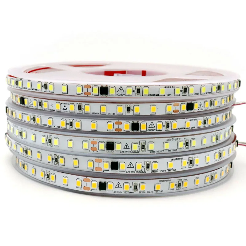 AC 220V LED Strip Lights 2835 120LED/m 5M 600LEDs Home Lamp LED Strips Light 220V Diode Tape Flexible And Cuttable Soft Lamp Bar