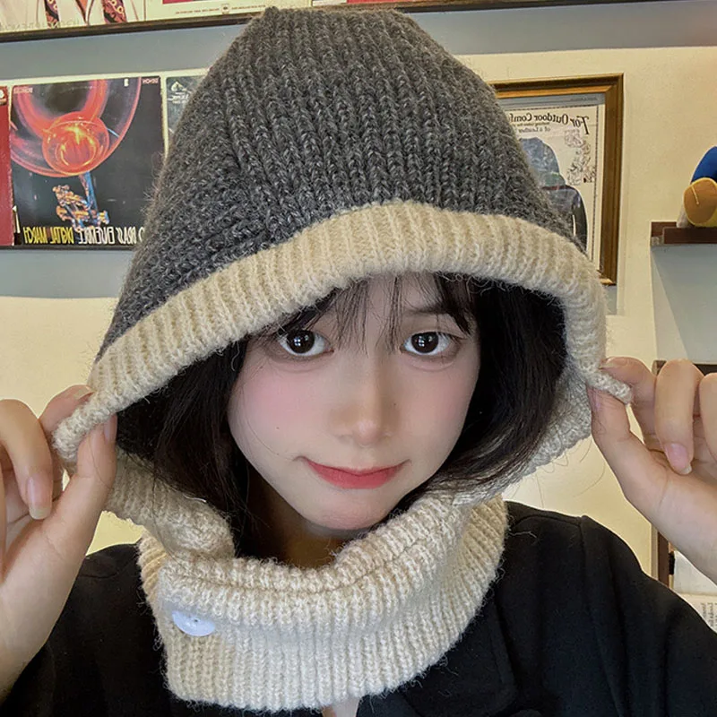 Woman's Knitted Hat Balaclava Winter Hats Men Pilling Resistant Lady Autumn Headgear Beanie Hat Adult Hats Earflaps Scarf Hat