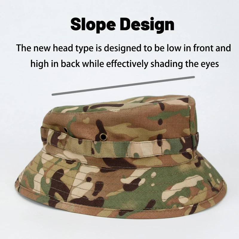 Flat Top Camo Summer Boonie Camouflage Travel Bucket Hat Hunting Fishing Adjustable Jungle Bush Cap Men\'s Hiking Panama Ha