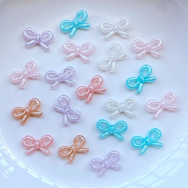 100pcs Cute Resin Shiny Pearlescent Pink Knot Bow Flat back Cabochon Scrapbook Kawaii DIY Nail Art   Embellishments Accessories