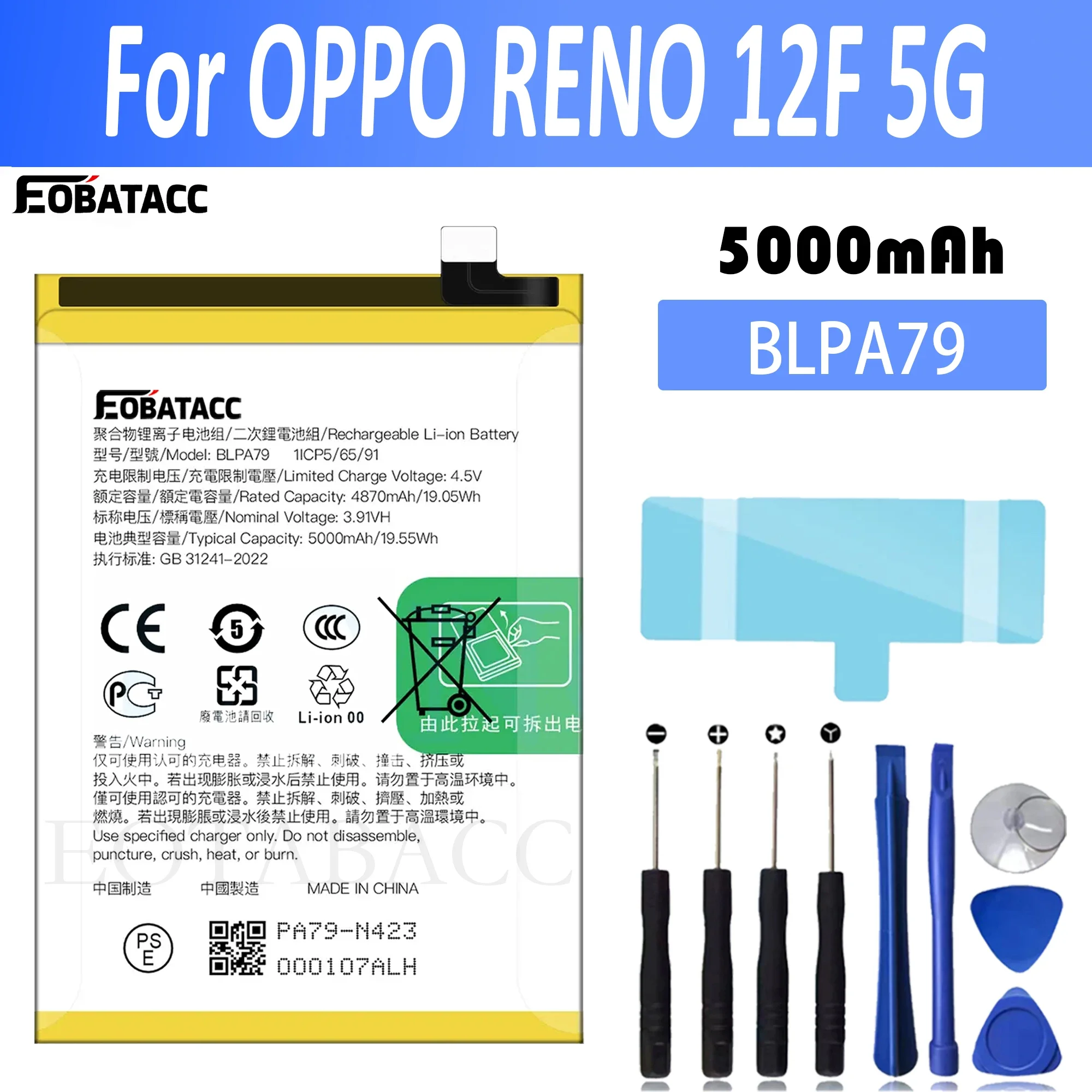 

EOTABACC New 100% High Quality BLPA79 Battery For OPPO RENO 12F 5G mobile phone Bateria+ Free Tools