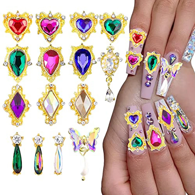 Nail Art Strass Gemme Decorazioni Set Gioielli di lusso Design Unghie Charms Cristallo Vetro Accessori con diamanti per Nail Art fai da te