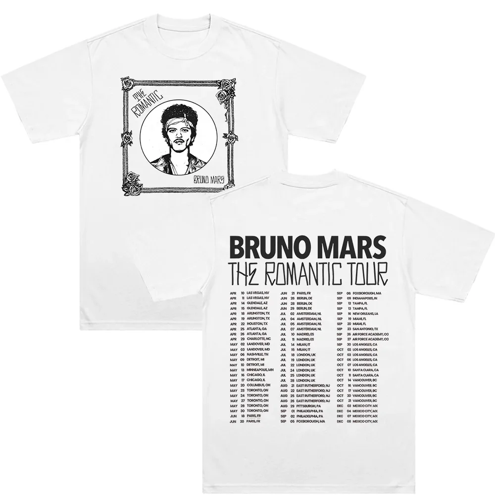 The Romantic Tour Tee Bruno Mars New Date Tour 2026 T Shirts Y2K Aesthetic Streetwear Fashion Unisex Casual Comfort Tops