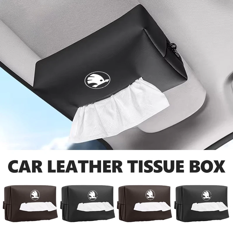 

Car Logo Tissue Organizer Bag Leather Paper Towel Storage Box Accessories For Skoda Octavia A5 A7 RS Fabia Superb Rapid Karoq