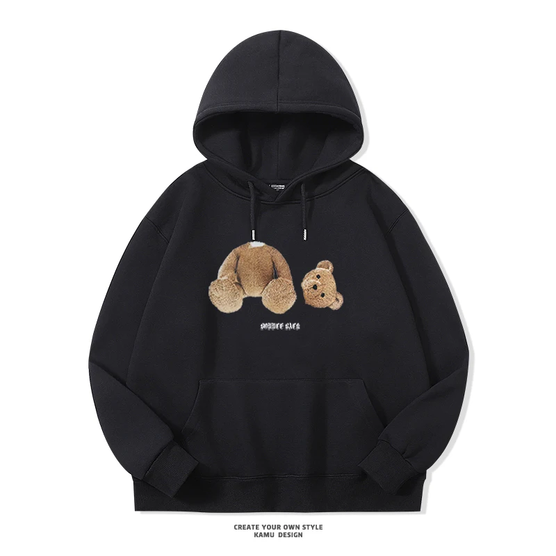 

Trendy Bear Hoodie Men's Loose Fit Autumn Spring Fce Lined Casual Sweatirt Youth ular Sle Kangaroo ket Cotton Po...